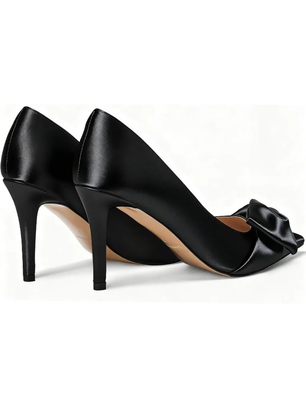 Women's Satin-Black Bow Heels Closed Pointed Toe Pumps Stiletto Heels Slip On